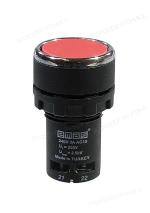 EMAS MB202DK, Кнопка нажимная моноблочная красная 22мм, IP40, 1НЗ+1НЗ