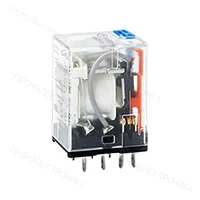 HONGFA HF18FH-G/048-2Z13DJ(070), промежуточное реле в розетку, 2CO 10A; 48В DC; кнопка тест + мех.индикатор