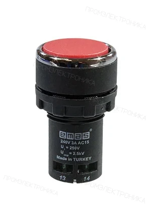 EMAS MB101DK, Кнопка нажимная моноблочная красная, 22мм, IP40, 1НО+1НО