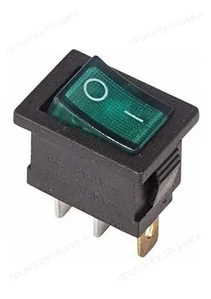 REXANT RWB-206 36-2153, выключатель клавишный 250В 6А (3с) ON-OFF зеленый  с подсветкой  Mini