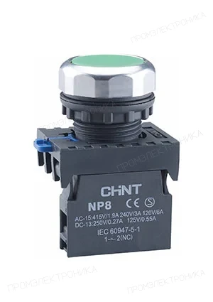 CHINT 667232, Кнопка упр. NP8-10BN/3 без подсветки, самовозв., зеленый, 1НО, IP65