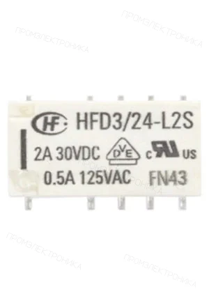 HONGFA HFD3/24-L2SR, Миниатюрное сигнальное реле, 24 VDC, 277 V, 2 A, SMT, = G6SK2F DC24