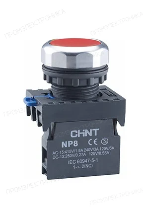 CHINT 667231, Кнопка упр. NP8-01BN/4 без подсветки, самовозв., красный, 1НЗ, IP65