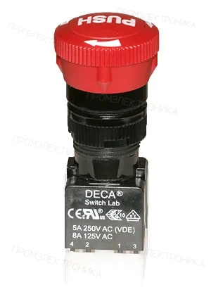DECA ADA16E6-R22-C10R, кнопка с фиксацией 250В 5А