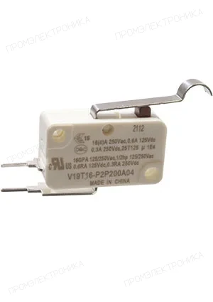HONEYWELL V19T16-P2P200A04, микропереключатель SPST-NC лапка с изгибом 250В 16A в плату  1.96N