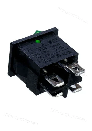 Gangyuan RS601D1-201A011G1B, = R19-20IBGNBT2-G; = B1151; = SWR45 переключатель клавишный ON-OFF 250В 6A с зел