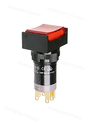 DECA P16LMT2-1ABKR, кнопка без фиксации с LED подсветкой 250В 5А