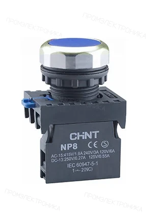 CHINT 578645, Кнопка упр. NP8-10BN/6 без подсветки, самовозв., синий 1НО, IP65
