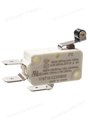 HONEYWELL V19T16-CZ300B05, микропереключатель SPDT 250В 16А короткая лапка с роликом фастон 6,3мм  2.94N