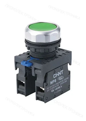 CHINT 667113, Кнопка упр. NP8-11BN/3 без подсветки, самовозвратом, зеленый, 1НО+1НЗ, IP65