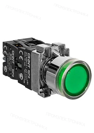 CHINT 573831, Кнопка управления NP2-BW3361 1НО зеленая AC/DC230В(LED) IP40