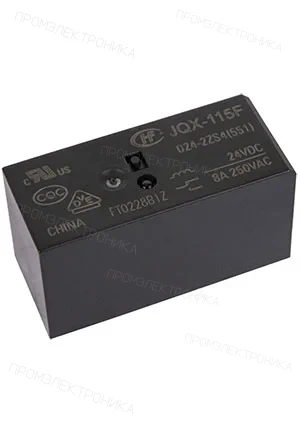 HONGFA HF115F/024-2Z4AF, Миниатюрное силовое реле, 24 VDC, 2 form C, 2 pole 8 A, материал контактов AgSnO2,
