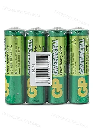 GP Batteries GP 15G-2S4, Солевые батарейки AA 4 шт. в пленке GreenCell