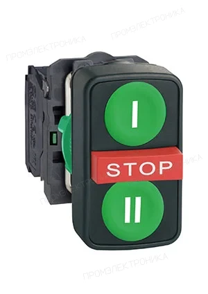 EMAS B121B30YY, Кнопка тройная с аварийной кнопкой "STOP" зелёная
