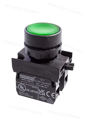 EMAS CP101DY, Кнопка нажимная круглая зеленая CP101DY (2НО)