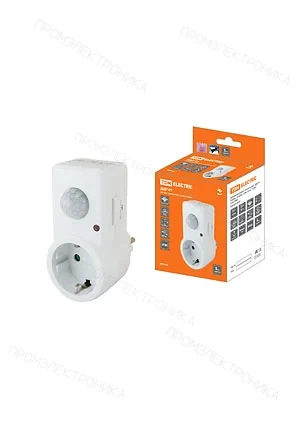 TDM Electric ДДР-01 SQ0324-0027, розетка с датчиком движения 1200Вт, 10-420с, 2-9м, 3+лк, 120гр IP20  SQ0324-0027