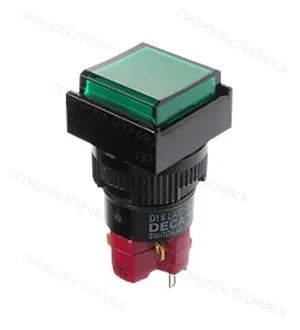 DECA D16LMS1-1ABGG, кнопка без фикс. 250В/5А, с неон. подсветкой