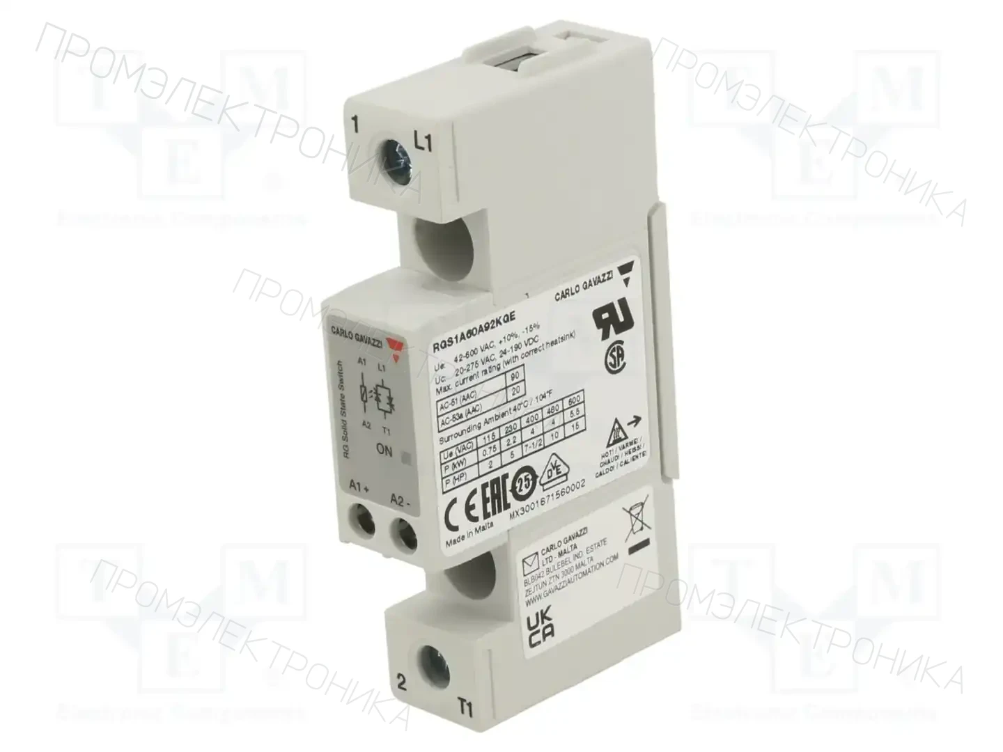 CARLO GAVAZZI RGS1A60A92KGE — Реле SSR однофазные