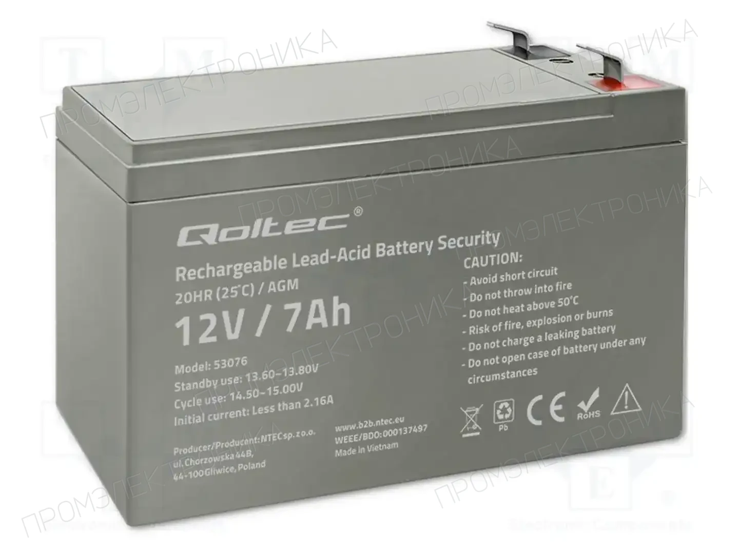 QOLTEC 53076 — Аккумуляторы кислотные