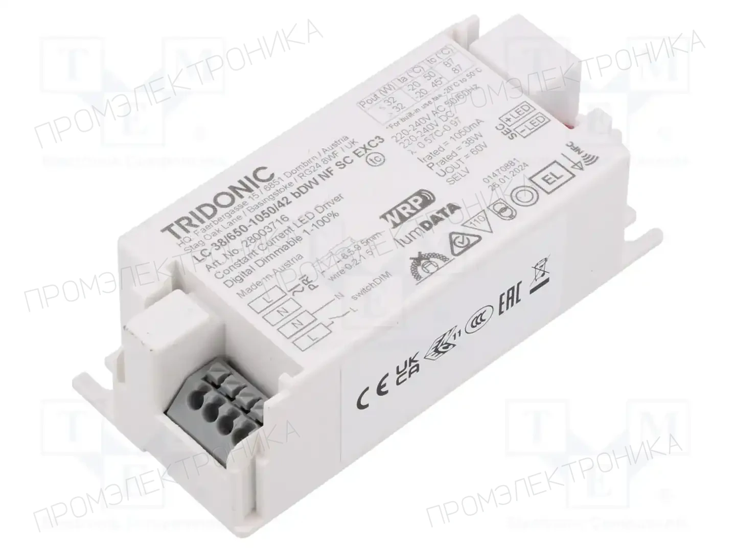 TRIDONIC LC 38/650-1050/42 BDW NF SC EXC3 — Блоки питания для LED