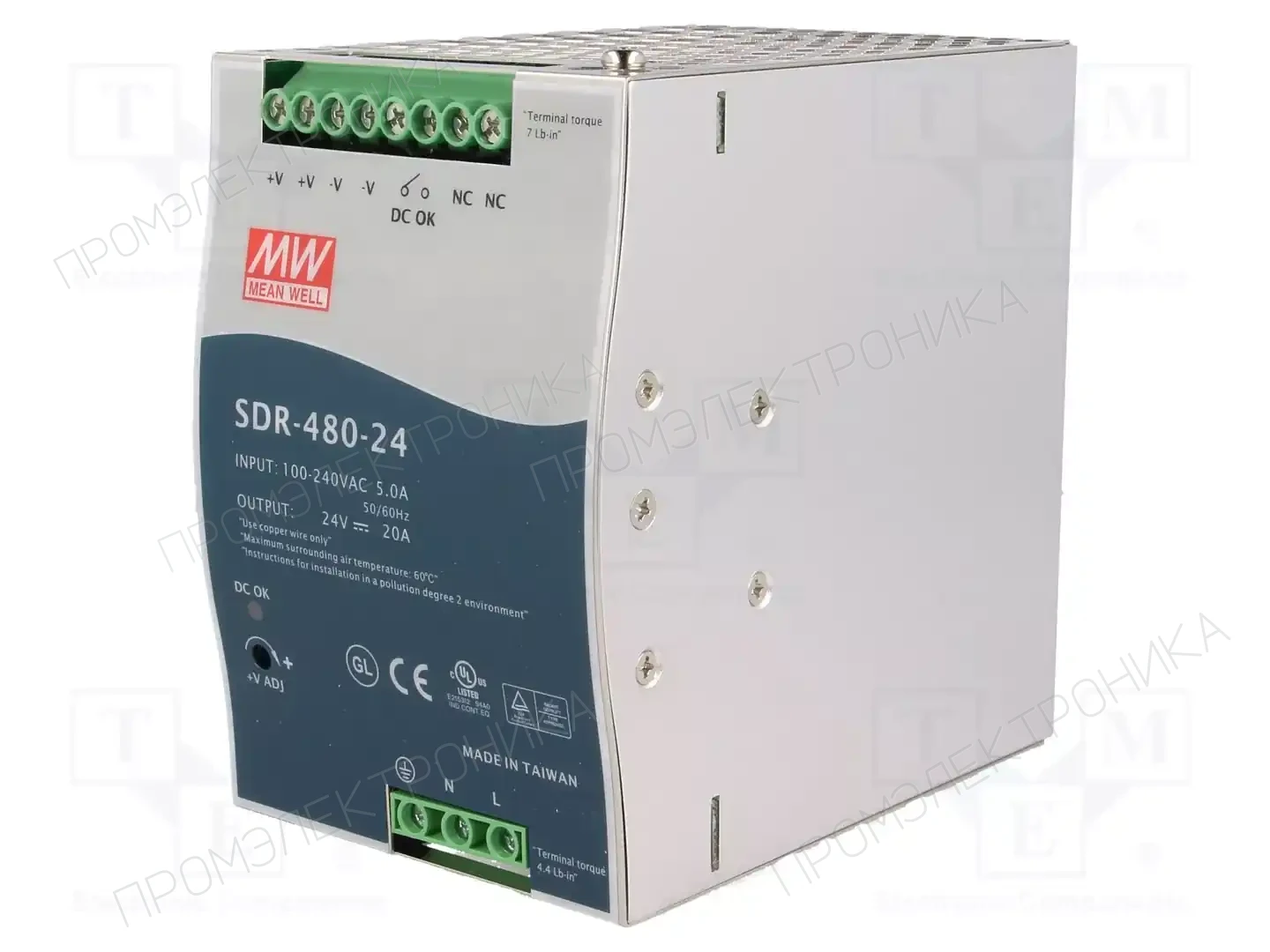 MEAN WELL SDR-480-24 — Блоки питания на DIN-рейку