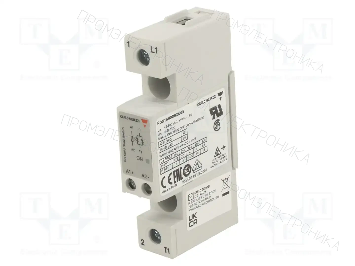 CARLO GAVAZZI RGS1A60D92KGE — Реле SSR однофазные