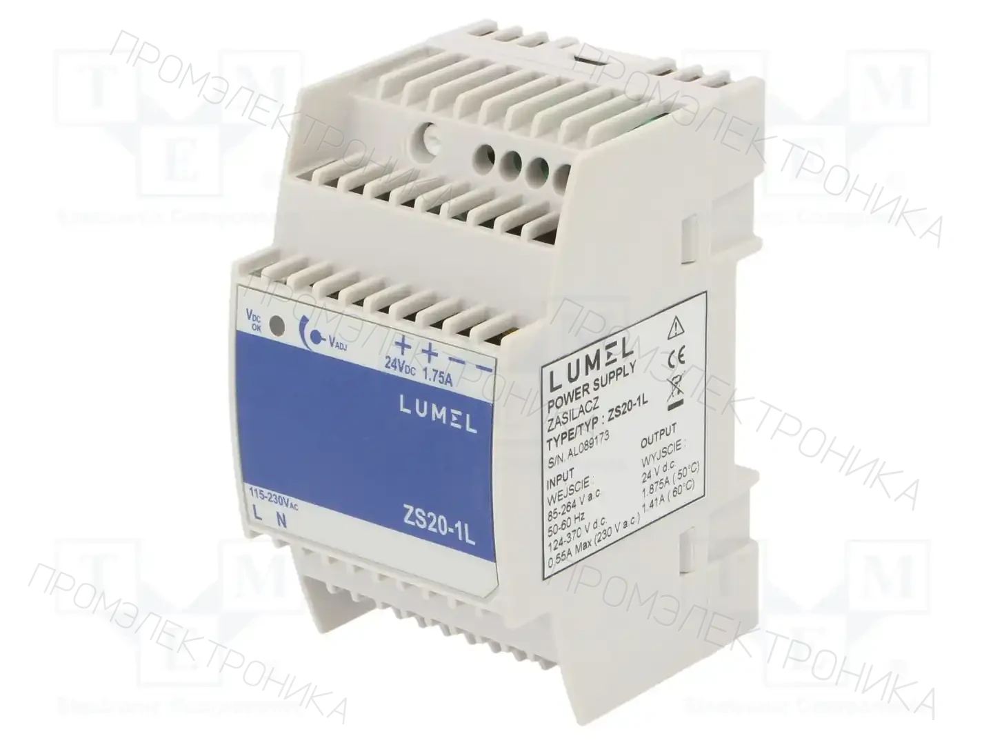 LUMEL ZS20-1L, 1.75A, 45W — Блоки питания на DIN-рейку