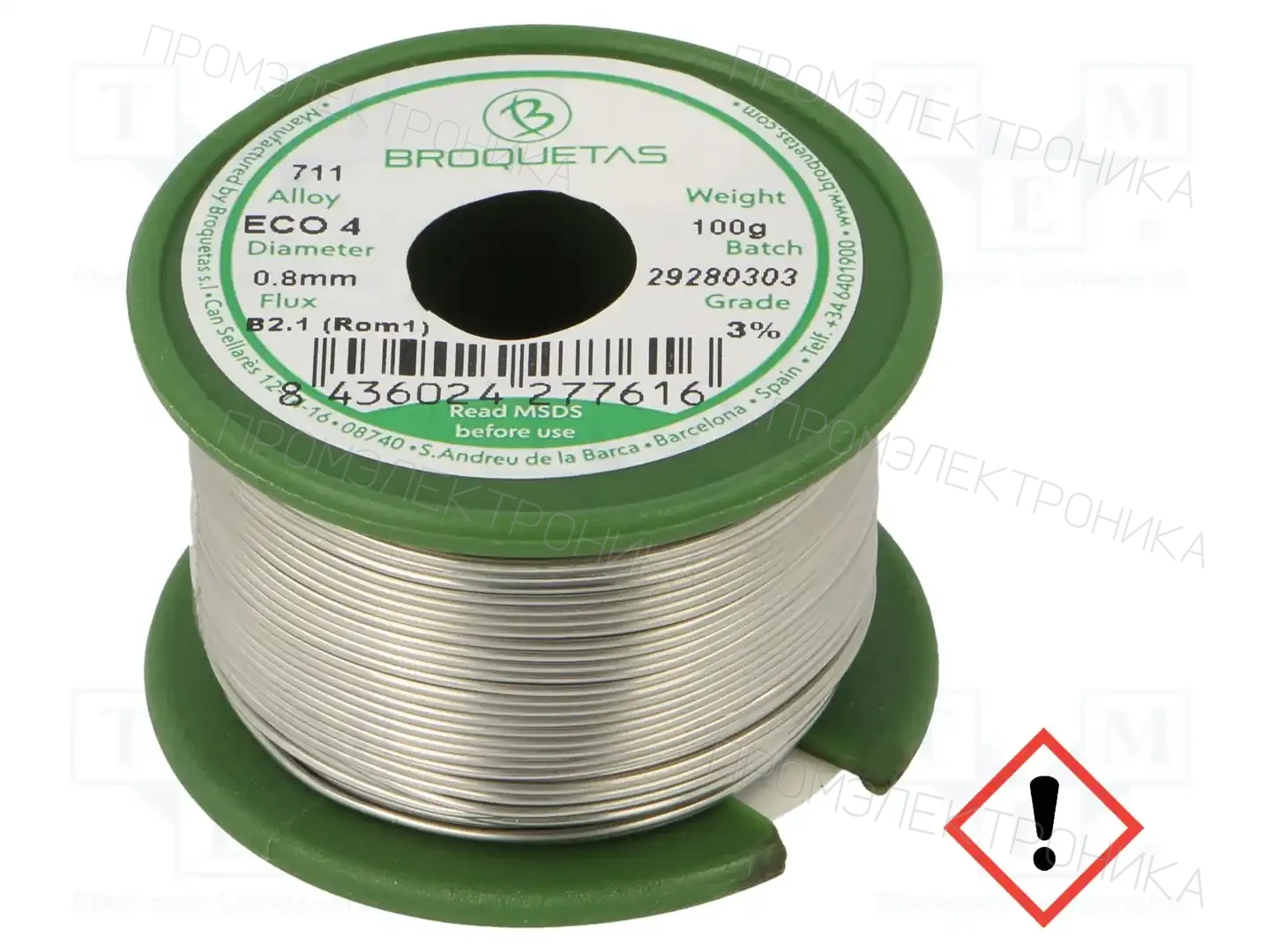 BROQUETAS ECO4 (SNAG3CU0.5) FLUX B2.1 0,8 MM 100G — Паяльные провода бессвинцовые