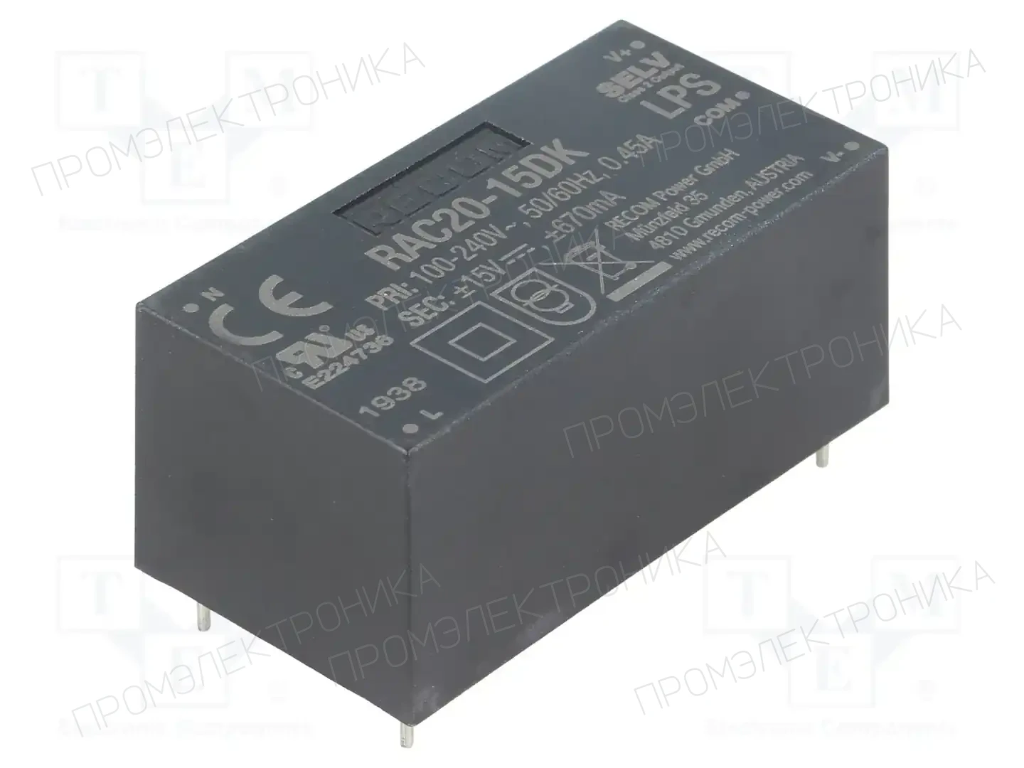RECOM RAC20-15DK — Преобразователи AC/DC для PCB