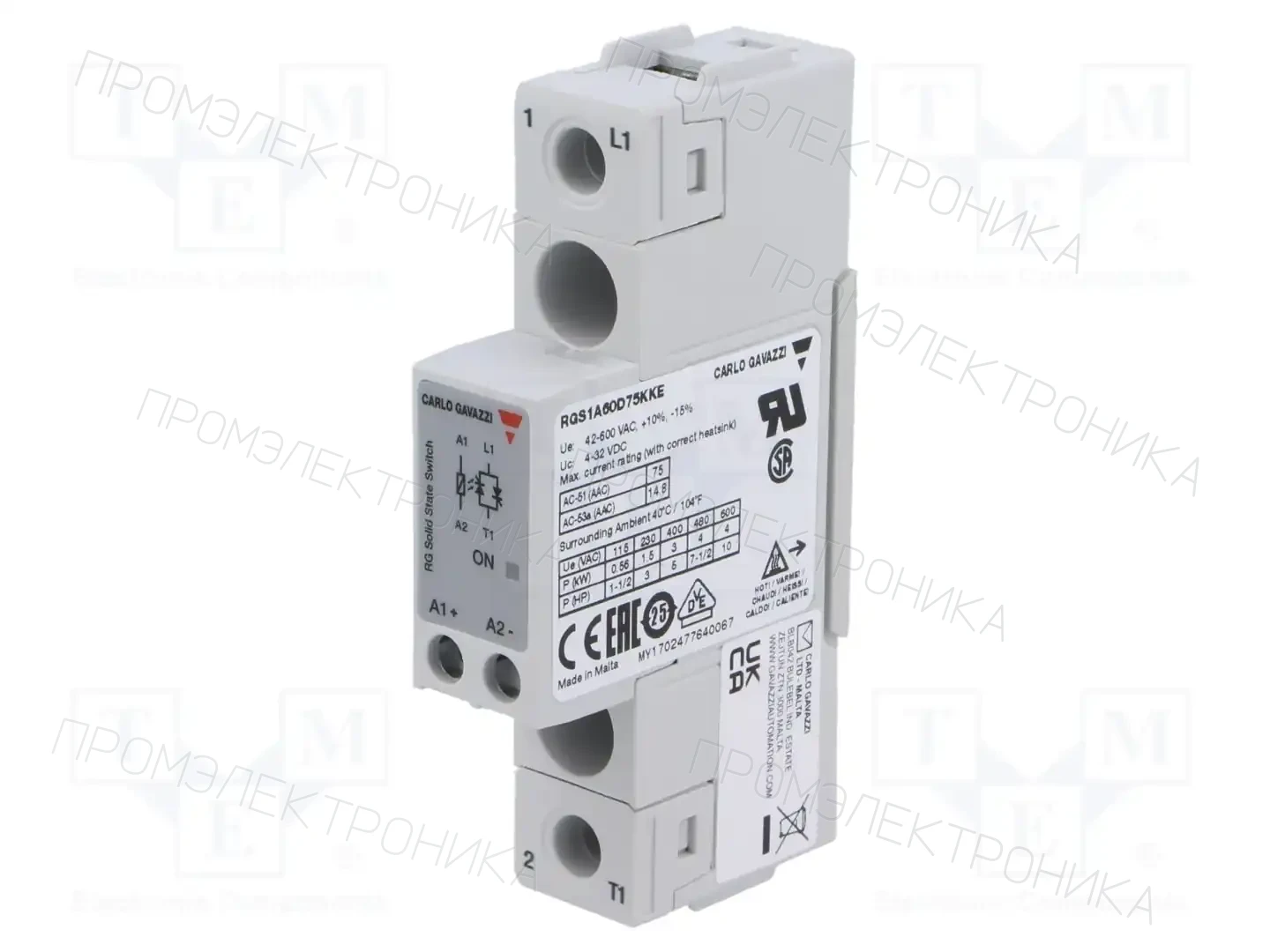 CARLO GAVAZZI RGS1A60D75KKE — Реле SSR однофазные