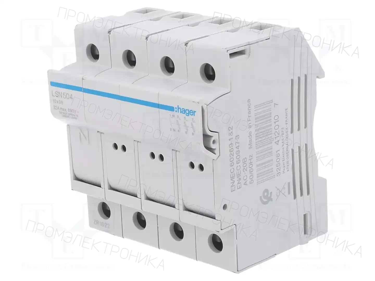 HAGER LSN504 — Гнезда предохранительные на DIN-рейку