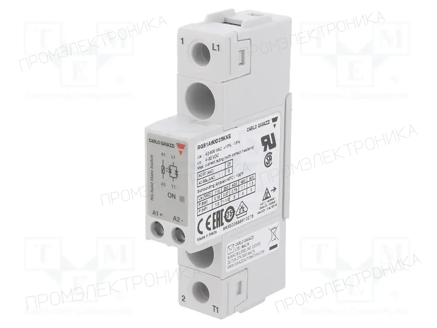 CARLO GAVAZZI RGS1A60D25KKE — Реле SSR однофазные