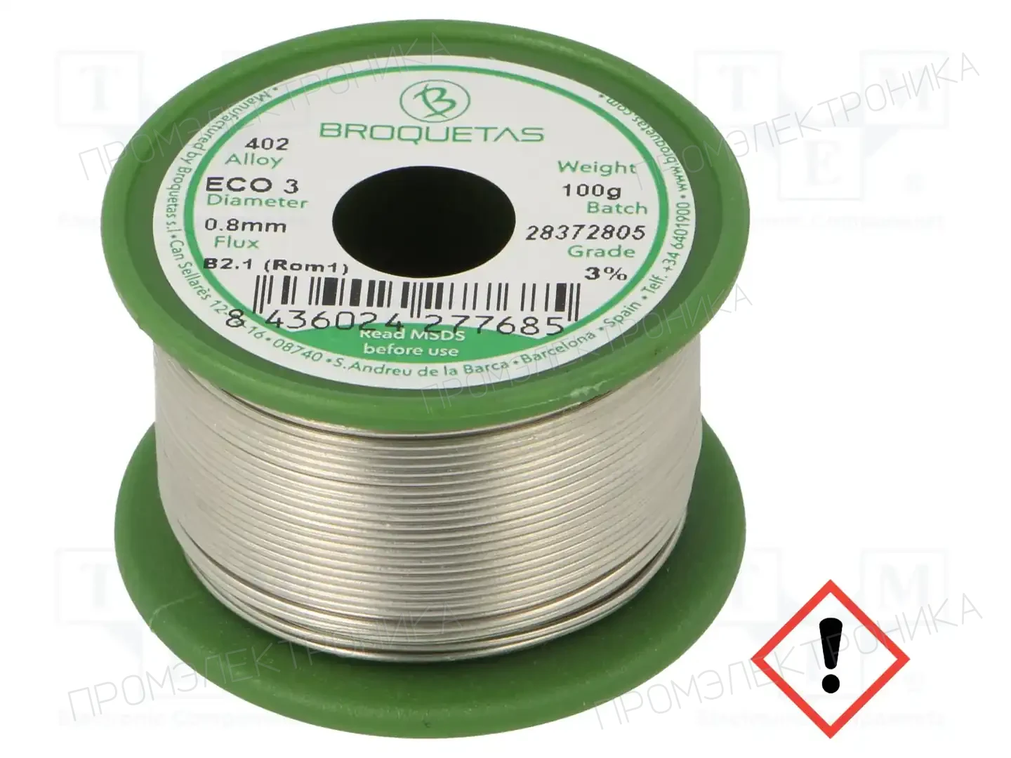 BROQUETAS ECO3 (SNCU3) FLUX B2.1 0,8 MM 100 G. — Паяльные провода бессвинцовые
