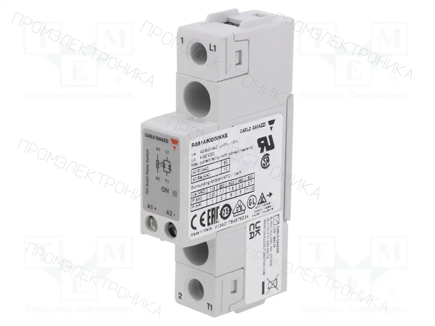 CARLO GAVAZZI RGS1A60D50KKE — Реле SSR однофазные