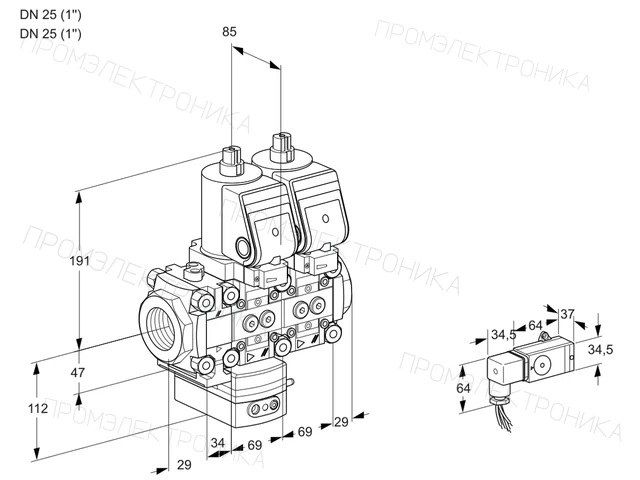 Kromschroder VCD 2T25N/25N05FD-50NQSR/3-PP/PPPP — двойной электромагнитный газовый клапан — 88100578
