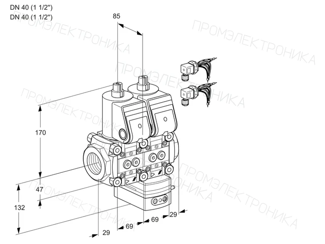 Kromschroder VCH 2E40R/40R05NHEWR6/PPPP/PPPP — двойной электромагнитный газовый клапан — 88103321
