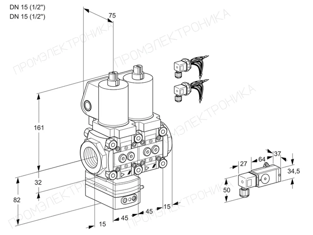 Kromschroder VCD 1E15R/15R05D-100NWSL8/PPPP/PP2- — двойной электромагнитный газовый клапан — 88103880