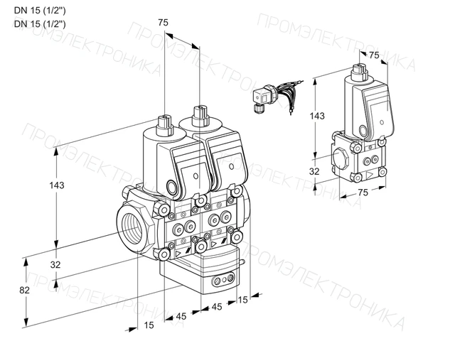 Kromschroder VCG 1E15R/15R05NGEWR/PPPP/PPZS — двойной электромагнитный газовый клапан — 88104813