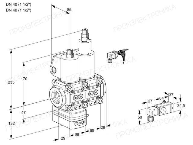 Kromschroder VCV 2E40R/40R05VKLWL/PPPP/2-PP — двойной электромагнитный газовый клапан — 88100504