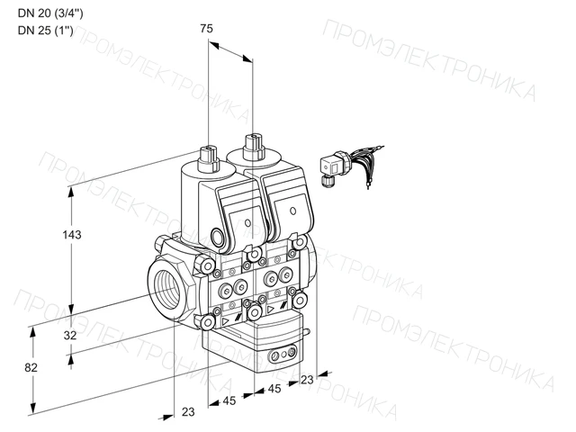 Kromschroder VCG 1E20R/25R05NGEWR/PPPP/PPPP — двойной электромагнитный газовый клапан — 88104624