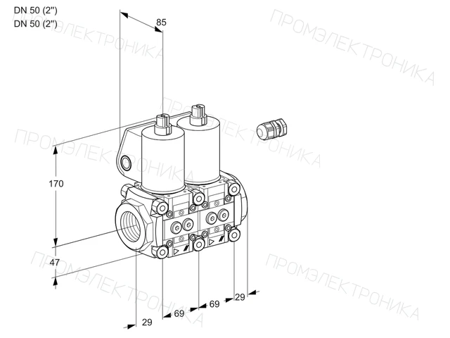 Kromschroder VCS 2E50R/50R05NNWL/PPPP/PPPP — двойной электромагнитный газовый клапан — 88106006