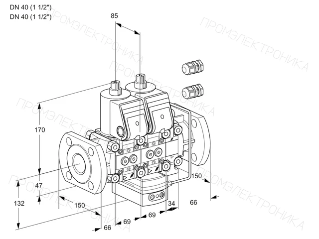Kromschroder VCH 2E40F/40F05NHEVWR3/PPPP/PPPP — двойной электромагнитный газовый клапан — 88102586