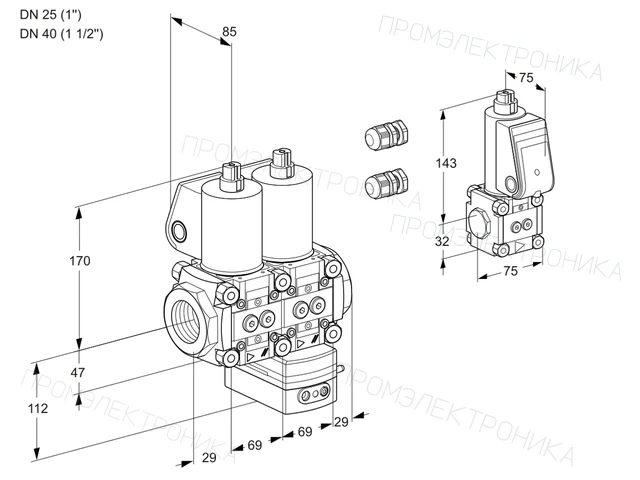 Kromschroder VCD 2E25R/40R05ND-100WL3/PPZS/PPPP — двойной электромагнитный газовый клапан — 88105120