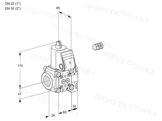 Kromschroder VAS 2E25R/50R05NVWR/PP/PP — электромагнитный газовый клапан — 88102447