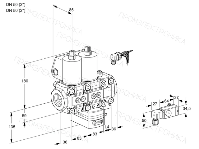 Kromschroder VCG 3E50R/50R05NGNVWL/-2PP/2-PP — двойной электромагнитный газовый клапан — 88107415