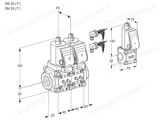 Kromschroder VCS 1E25R/25R05NNWGR8/MMMM/BSPP — двойной электромагнитный газовый клапан — 88104308