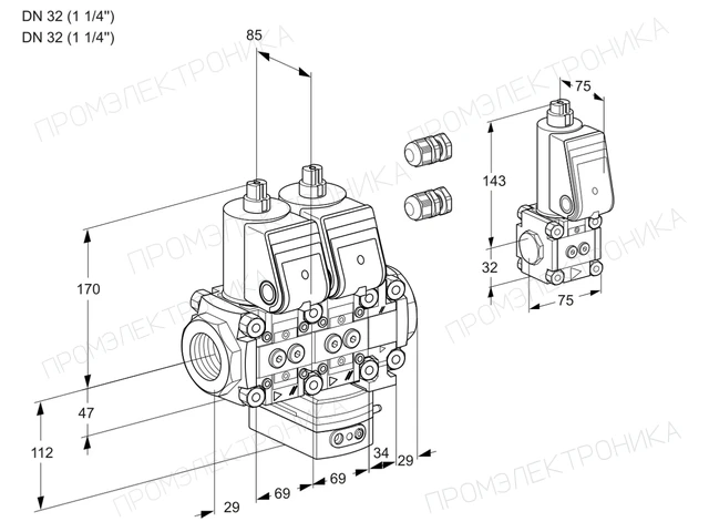 Kromschroder VCG 2E32R/32R05NGEVWR3/PPPP/PPBS — двойной электромагнитный газовый клапан — 88107461
