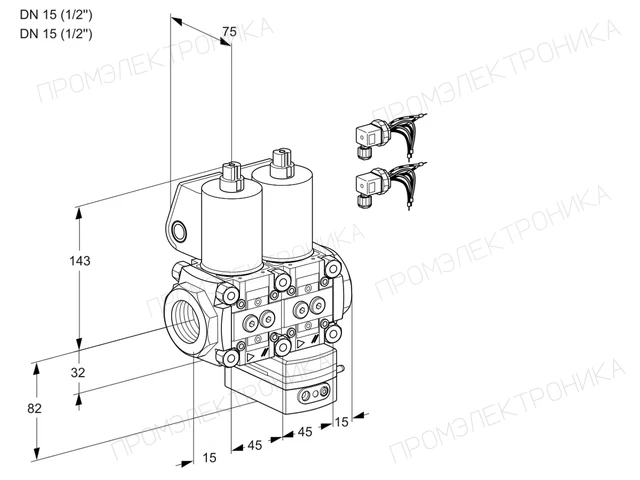 Kromschroder VCG 1E15R/15R05NGEKL6/MMMM/PPPP — двойной электромагнитный газовый клапан — 88104216