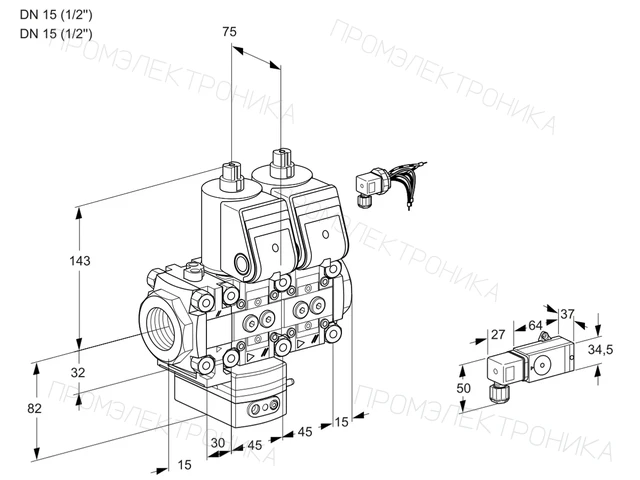 Kromschroder VCG 1E15R/15R05FGENWR/2--3/PPPP — двойной электромагнитный газовый клапан — 88100005