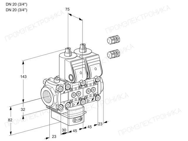 Kromschroder VCD 1E20R/20R05FD-100NKR3/PPPP/PPPP — двойной электромагнитный газовый клапан — 88101212